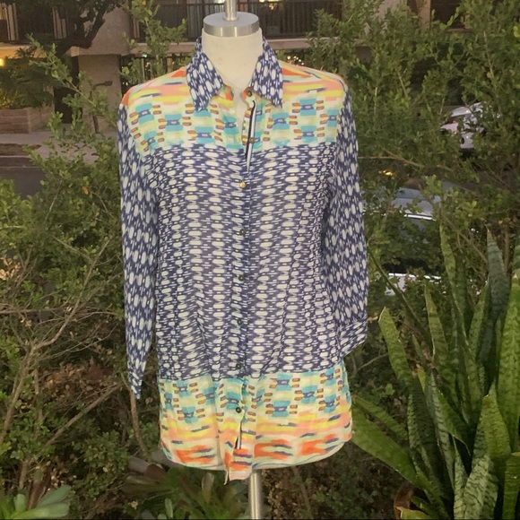 JOHNNIE WAS 3 J Workshop Button Down Shirt Print 3/4 Length Sleeve Size Small - Picture 4 of 8